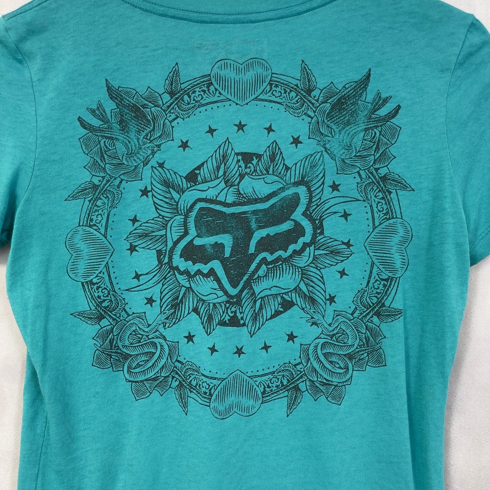 Fox Racing Baby Tee Womens XS Y2K Stretch Motocore Skater Retro Grunge Tattoo - Picture 6 of 11